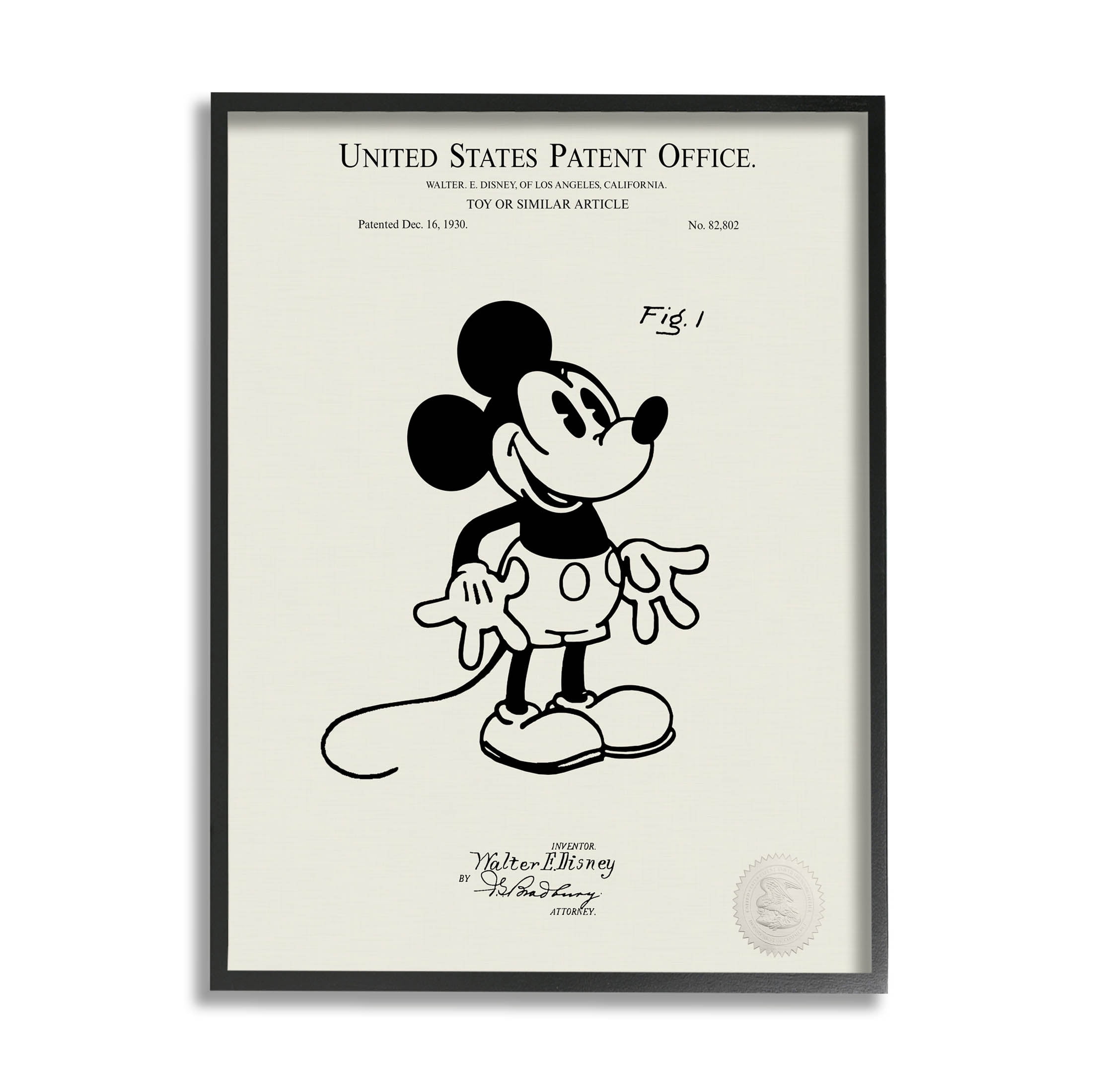 Stupell Industries Vintage Cartoon Character Patent Graphic Art Black Framed Art Print Wall Art, Design by Karl Hronek
