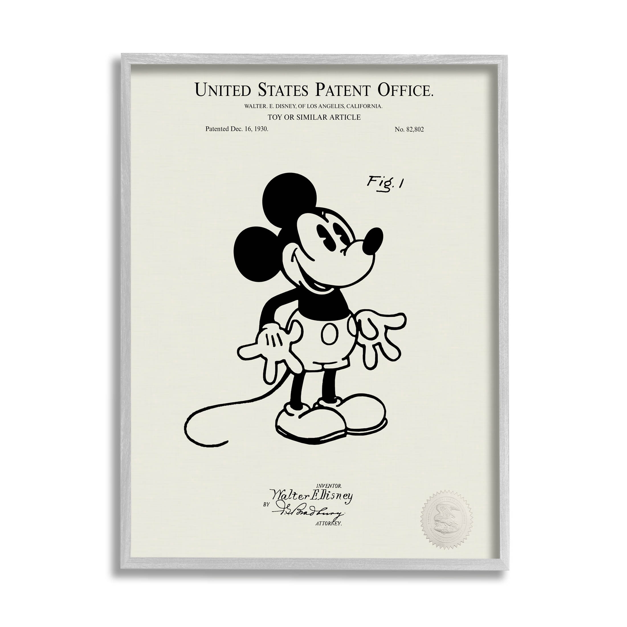 Stupell Industries Vintage Cartoon Character Patent Graphic Art Gray Framed Art Print Wall Art, Design by Karl Hronek