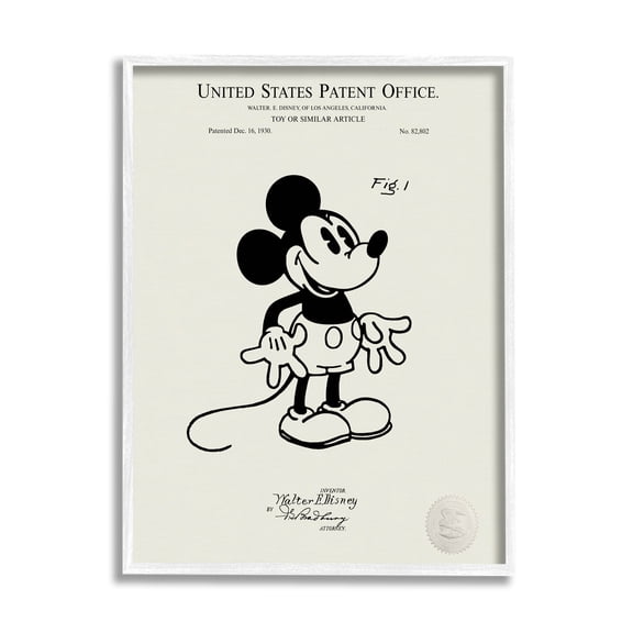 Stupell Industries Vintage Cartoon Character Patent Graphic Art White Framed Art Print Wall Art, Design by Karl Hronek