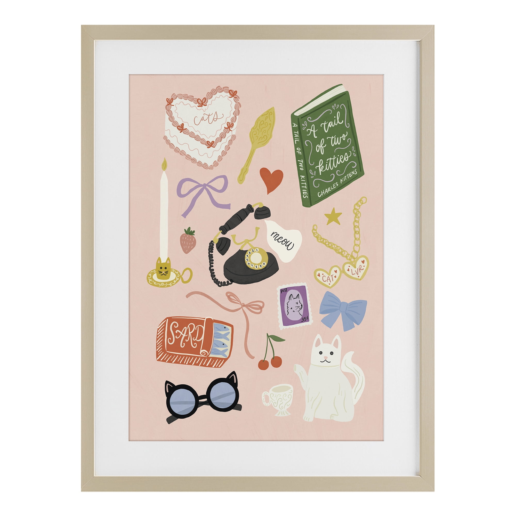 Stupell Industries Vintage Cat Lover Trinkets Birch Framed Print Under Glass, design by Amanda Houston