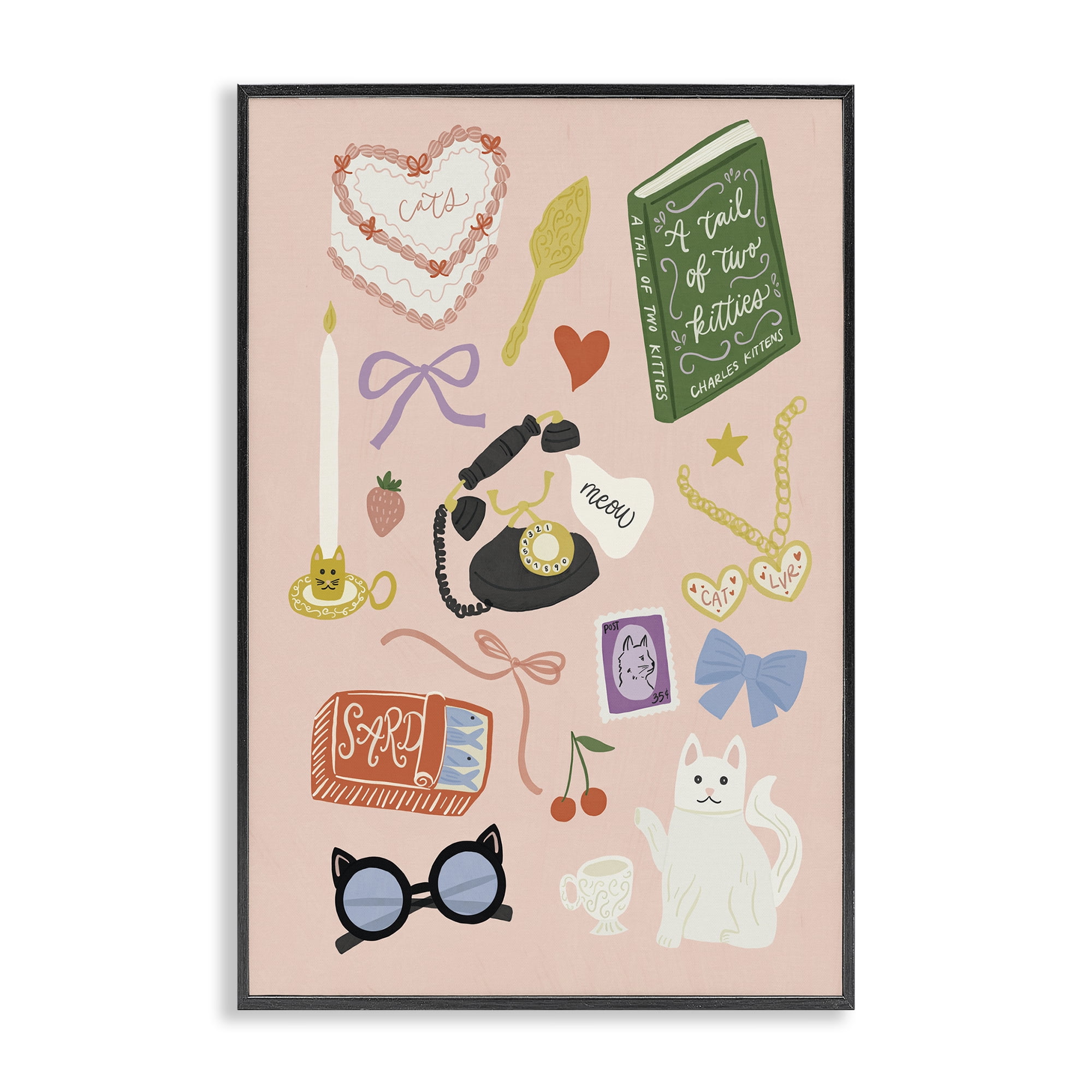 Stupell Industries Vintage Cat Lover Trinkets Black Framed Giclee Art, design by Amanda Houston