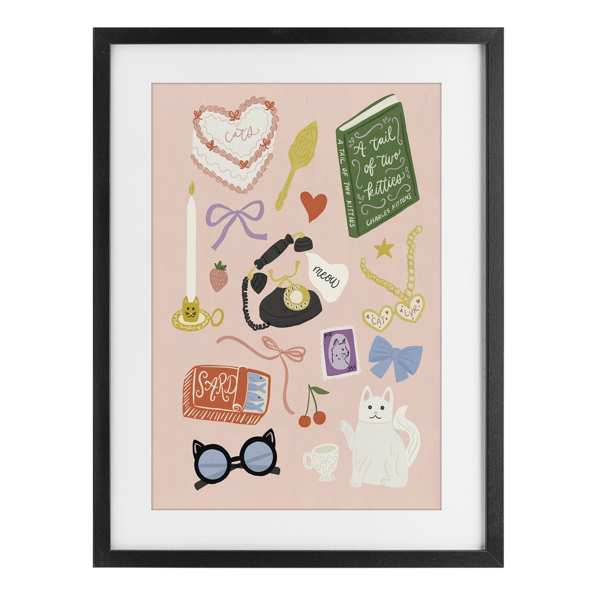 Stupell Industries Vintage Cat Lover Trinkets Black Framed Print Under Glass, design by Amanda Houston