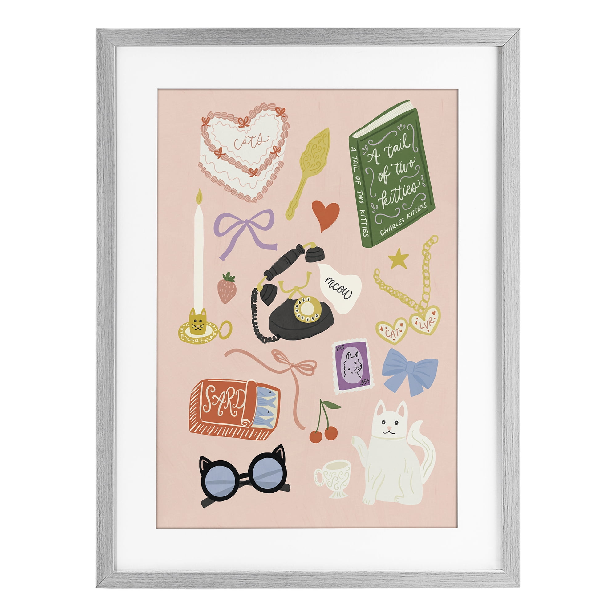 Stupell Industries Vintage Cat Lover Trinkets Gray Framed Print Under Glass, design by Amanda Houston