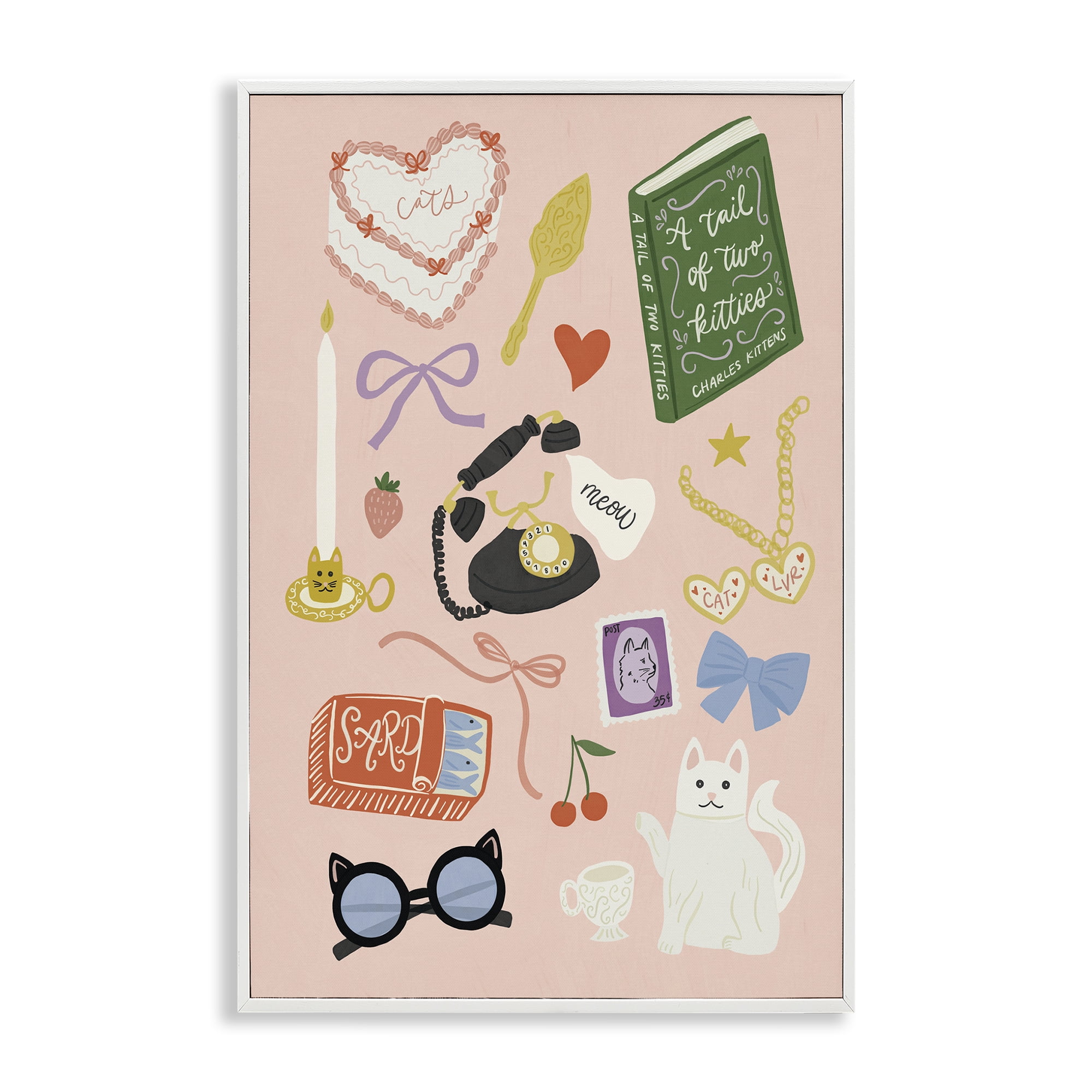 Stupell Industries Vintage Cat Lover Trinkets White Framed Giclee Art, design by Amanda Houston
