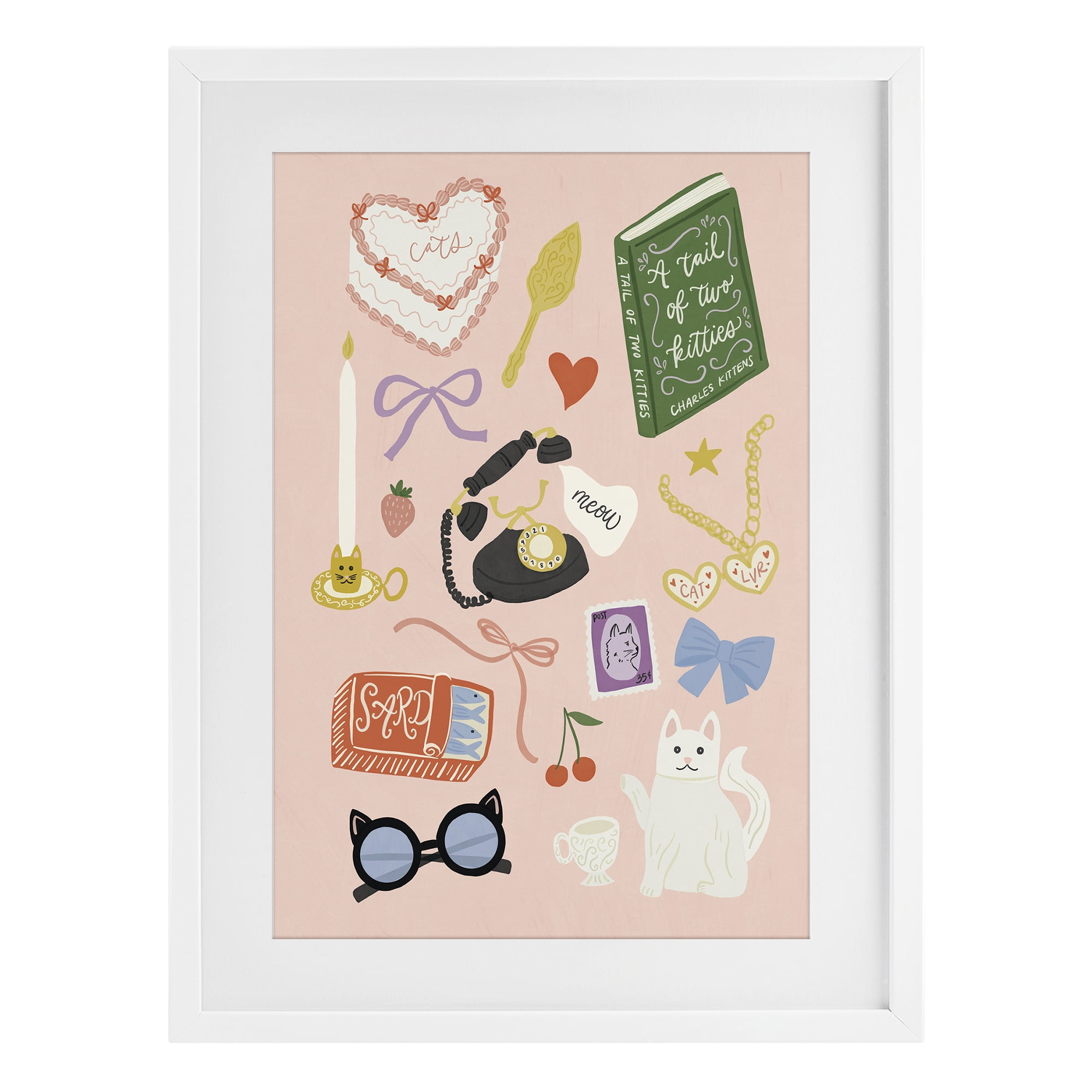 Stupell Industries Vintage Cat Lover Trinkets White Framed Print Under Glass, design by Amanda Houston