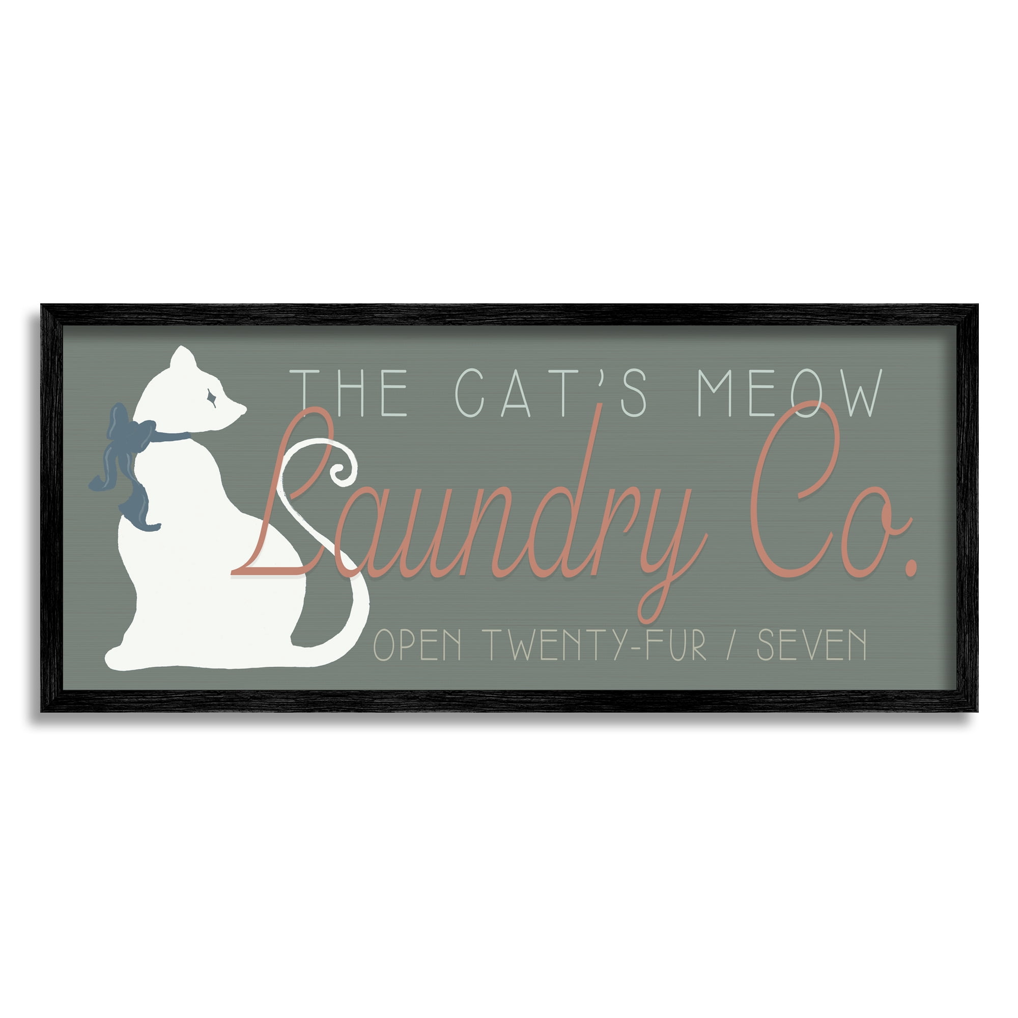 Stupell Industries Vintage Cat's Meow Laundry Novelty Painting Black Framed Art Print Wall Art, 24 x 10
