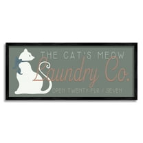 Stupell Industries Vintage Cat's Meow Laundry Novelty Painting Black Framed Art Print Wall Art, 24 x 10