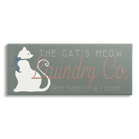Stupell Industries Vintage Cat's Meow Laundry Novelty Painting Gallery Wrapped Canvas Print Wall Art, 24 x 10