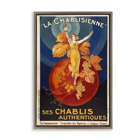 Stupell Industries Vintage Champagne Advertisement Advertisements Painting Brown Floater Framed Canvas Art Print Wall Art, 17 x 25