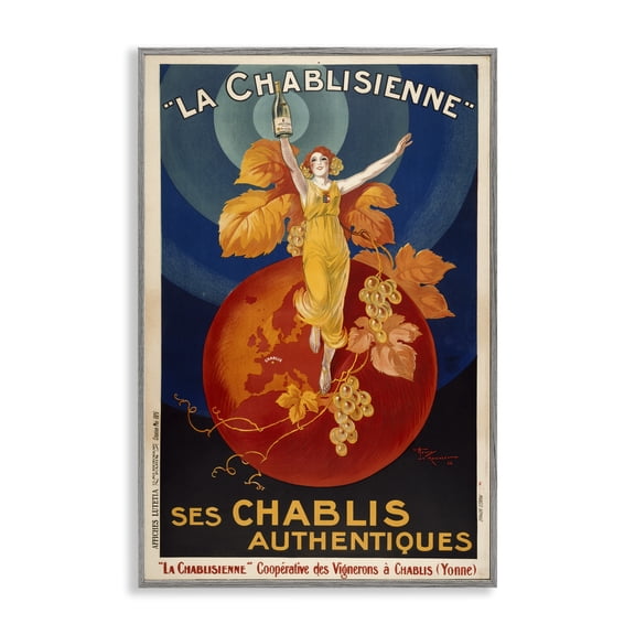 Stupell Industries Vintage Champagne Advertisement Advertisements Painting Gray Framed Art Print Wall Art, 20 x 30