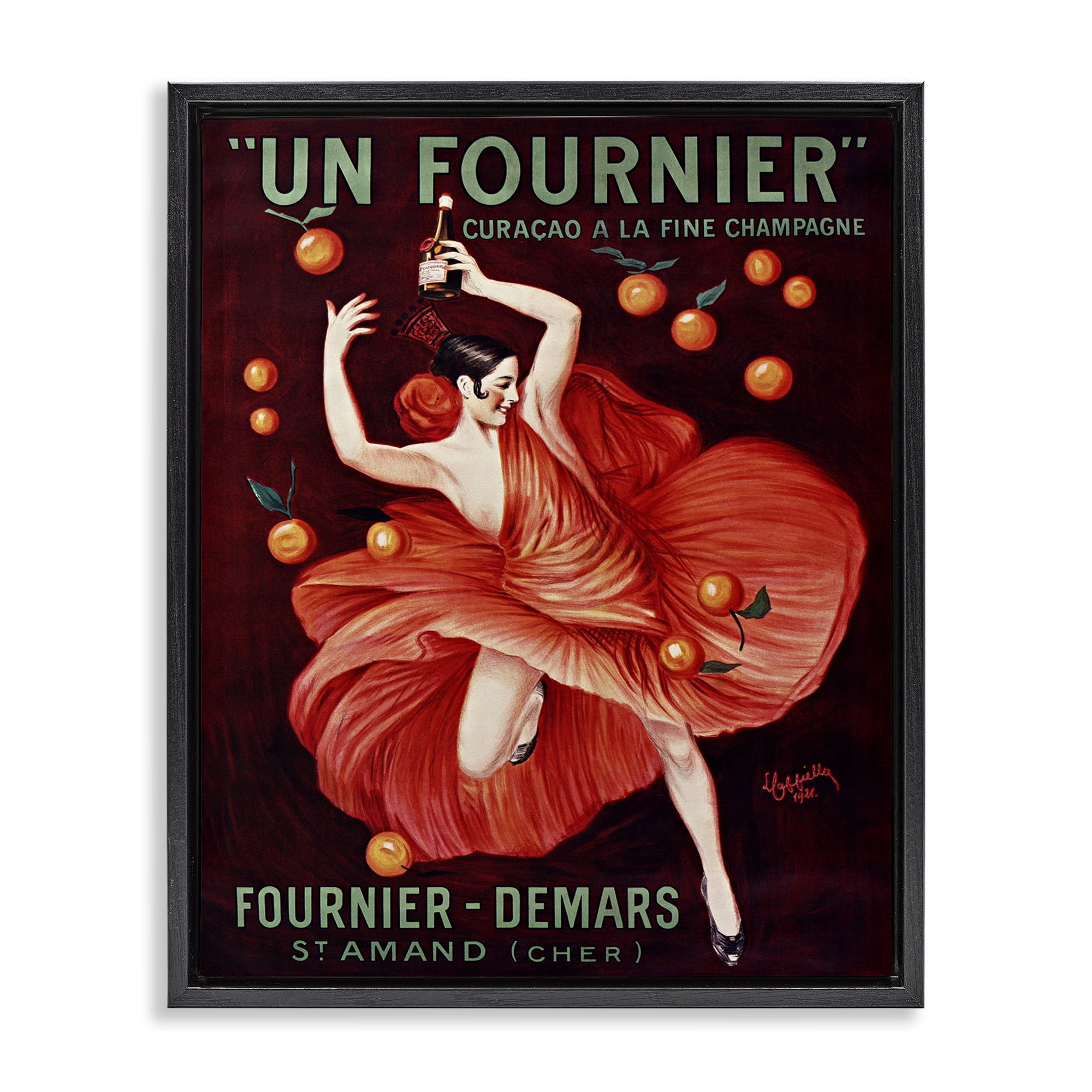 Stupell Industries Vintage Champagne Dancer in Red Black Framed Floater Canvas Wall Art, design by Leonetto Cappiello