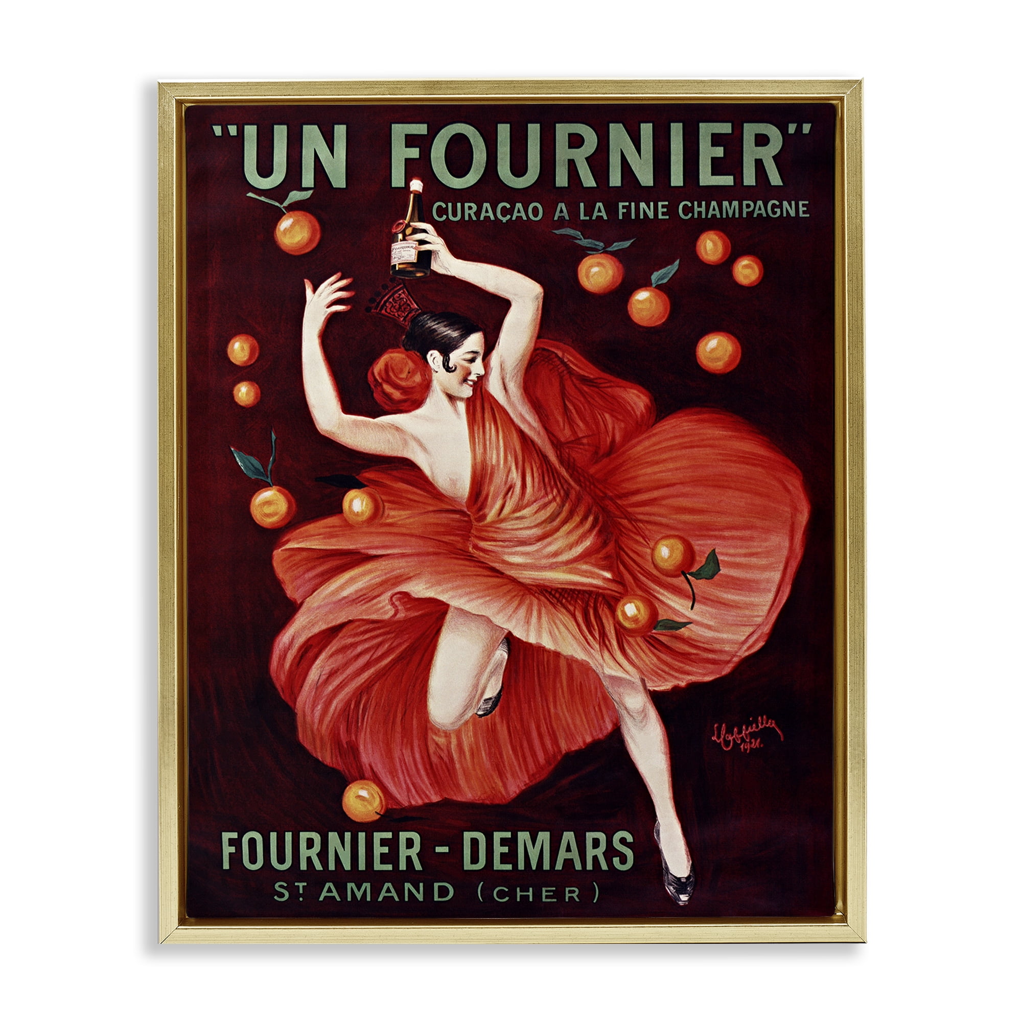 Stupell Industries Vintage Champagne Dancer in Red Gold Framed Floater Canvas Wall Art, design by Leonetto Cappiello