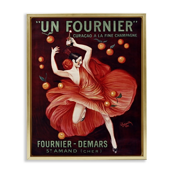 Stupell Industries Vintage Champagne Dancer in Red Gold Framed Floater Canvas Wall Art, design by Leonetto Cappiello