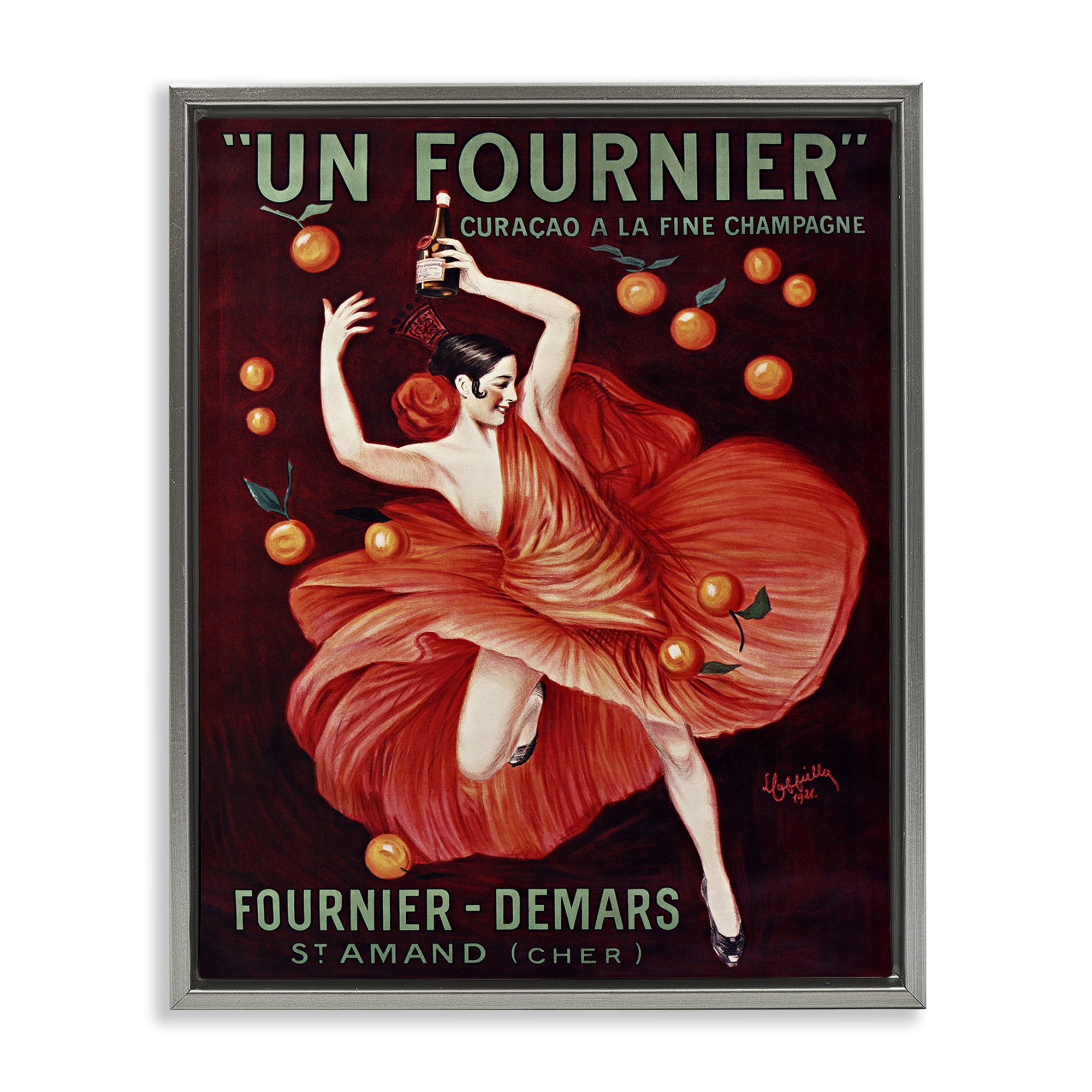 Stupell Industries Vintage Champagne Dancer in Red Gray Framed Floater Canvas Wall Art, design by Leonetto Cappiello