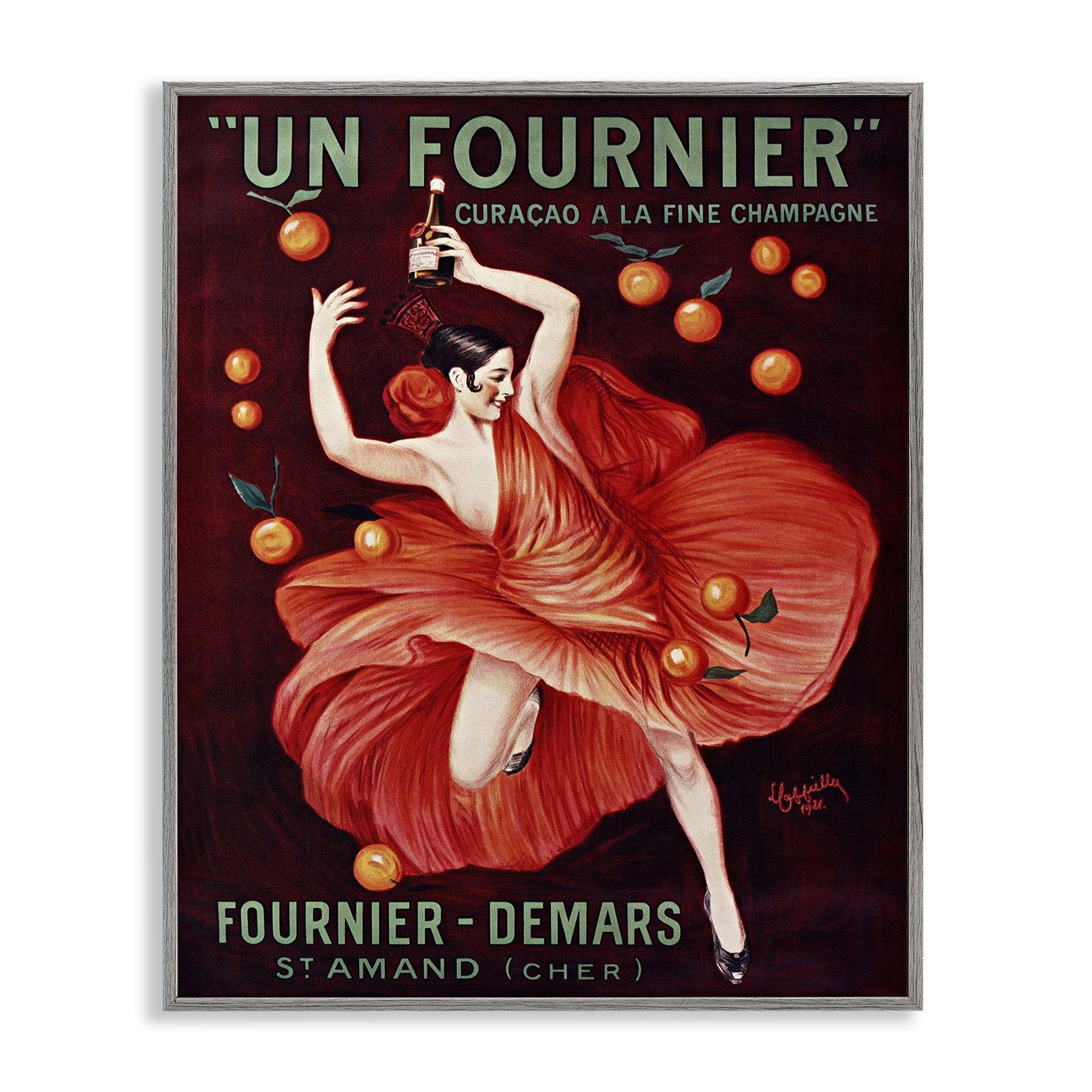Stupell Industries Vintage Champagne Dancer in Red Gray Framed Giclee Art, design by Leonetto Cappiello