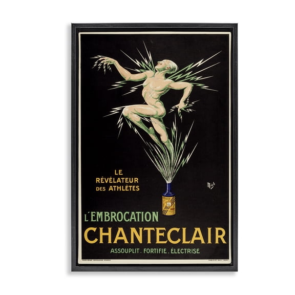 Stupell Industries Vintage Chanteclair Wine Food & Beverage Painting Black Floater Framed Canvas Art Print Wall Art, 21 x 31