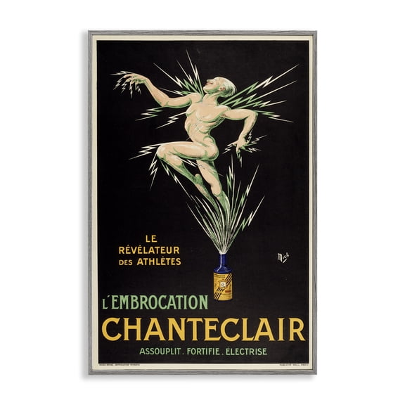 Stupell Industries Vintage Chanteclair Wine Food & Beverage Painting Gray Framed Art Print Wall Art, 16 x 24