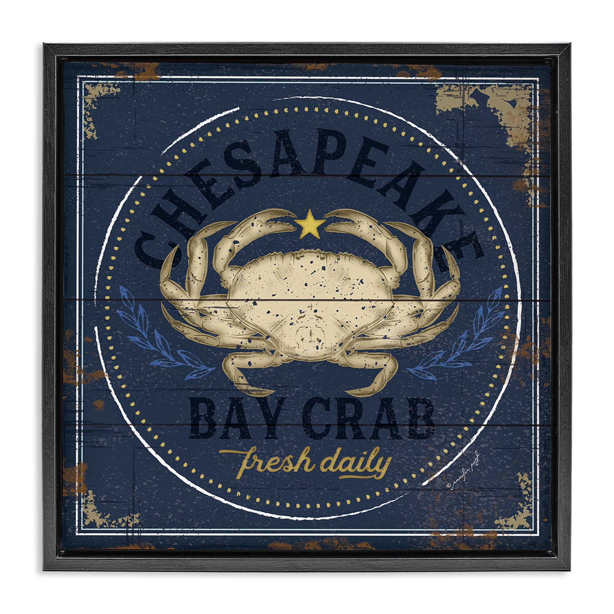 Stupell Industries Vintage Chesapeake Bay Crab Animals & Insects Painting Black Floater Framed Canvas Art Print Wall Art, 25 x 25