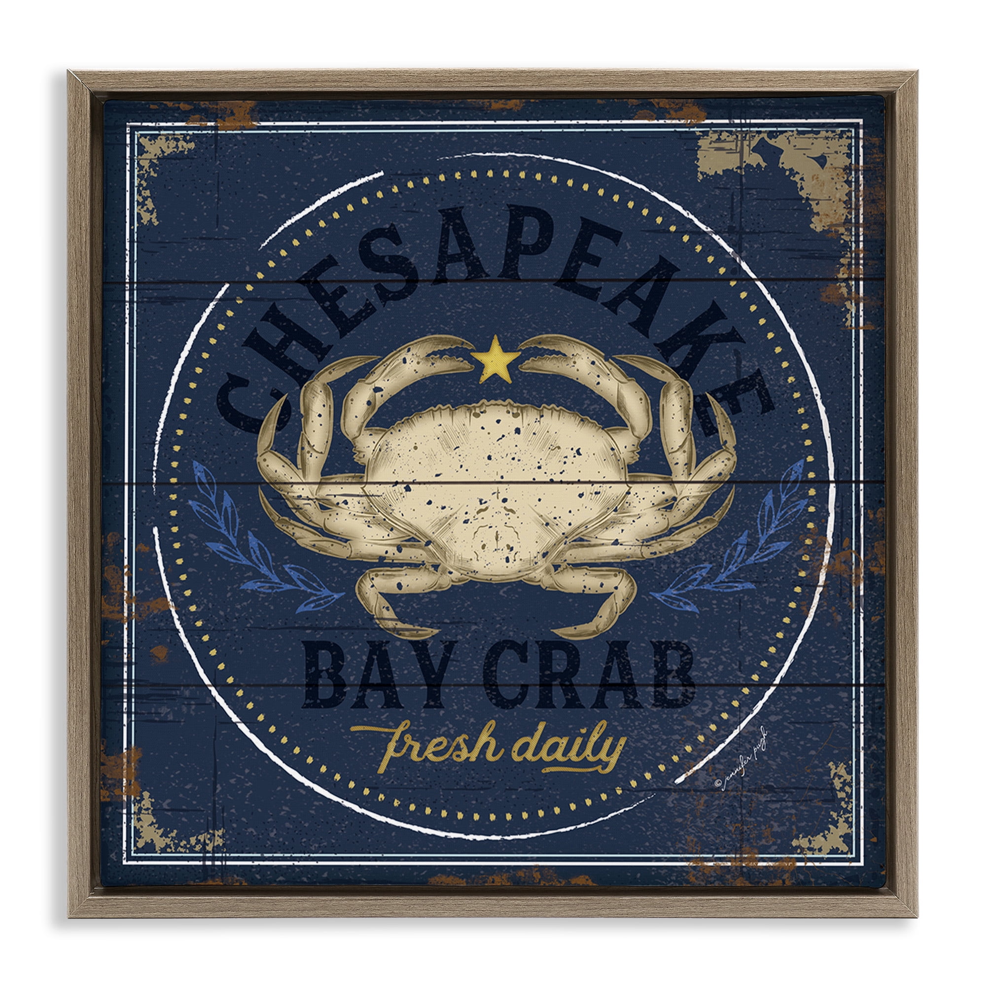 Stupell Industries Vintage Chesapeake Bay Crab Animals & Insects Painting Brown Floater Framed Canvas Art Print Wall Art, 25 x 25