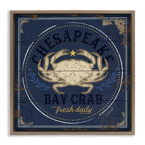 Stupell Industries Vintage Chesapeake Bay Crab Animals & Insects Painting Brown Floater Framed Canvas Art Print Wall Art, 25 x 25