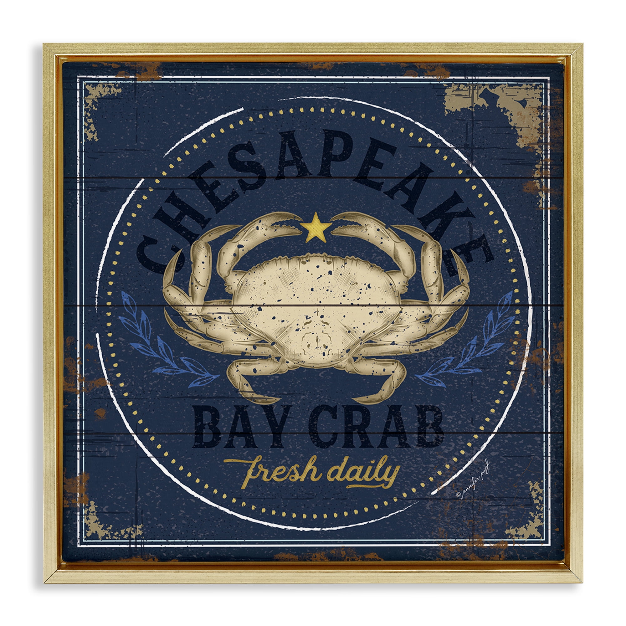 Stupell Industries Vintage Chesapeake Bay Crab Animals & Insects Painting Gold Floater Framed Canvas Art Print Wall Art, 18 x 18