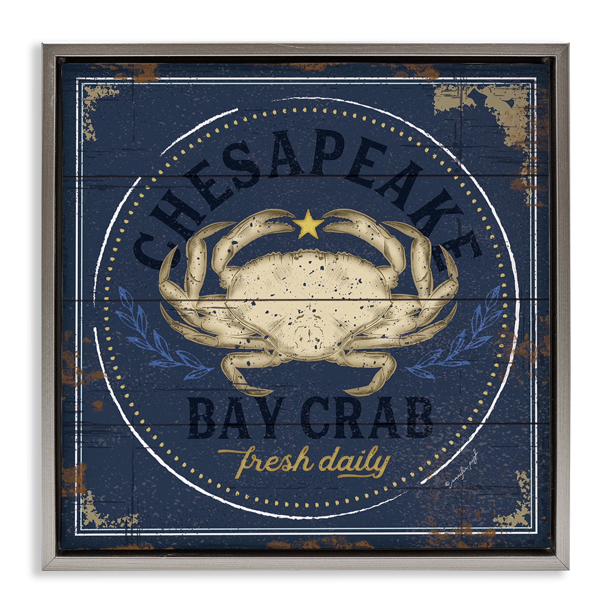 Stupell Industries Vintage Chesapeake Bay Crab Animals & Insects Painting Gray Floater Framed Canvas Art Print Wall Art, 25 x 25