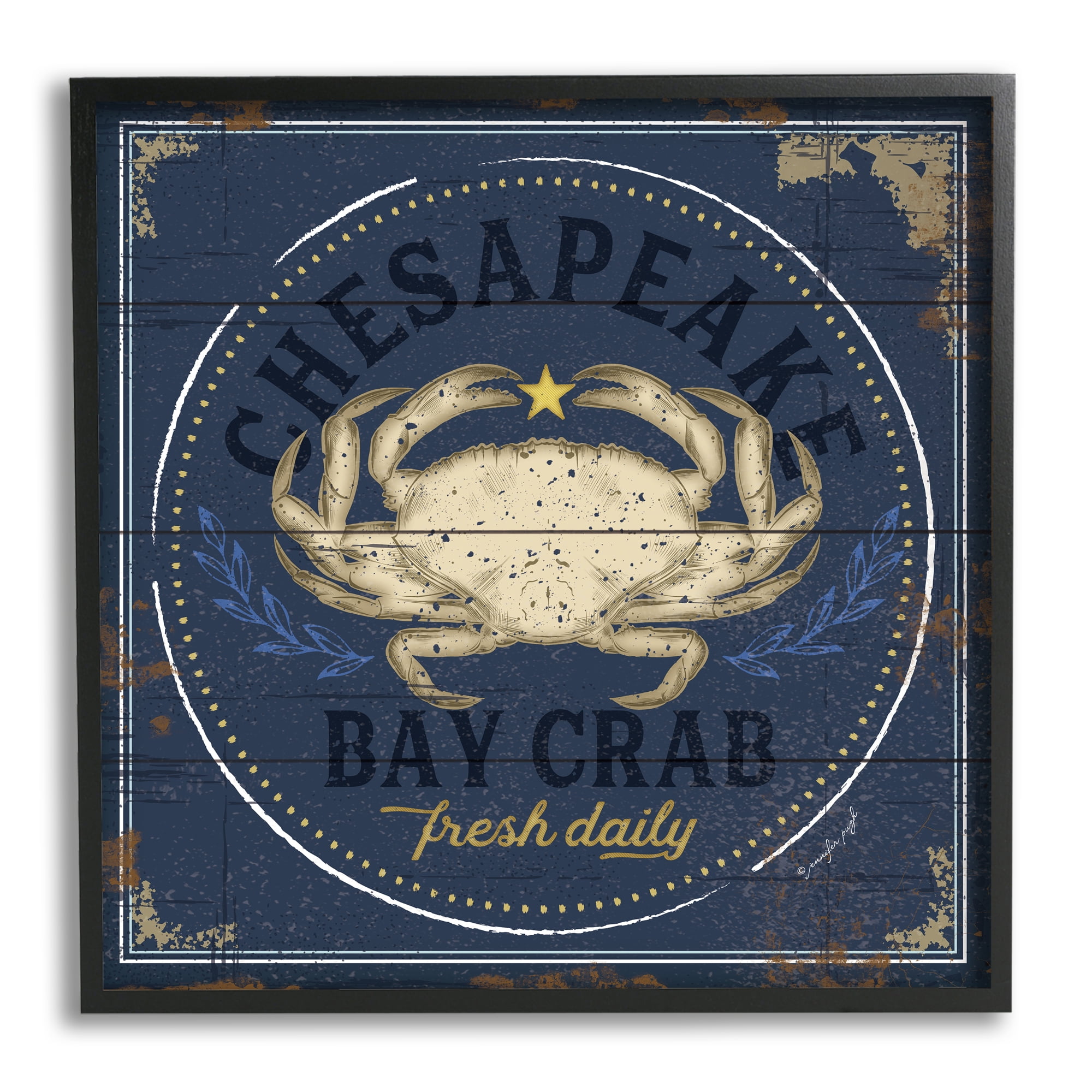 Stupell Industries Vintage Chesapeake Bay Crab Sign Nautical Marine Life, 12 x 12, Designed by Jennifer Pugh