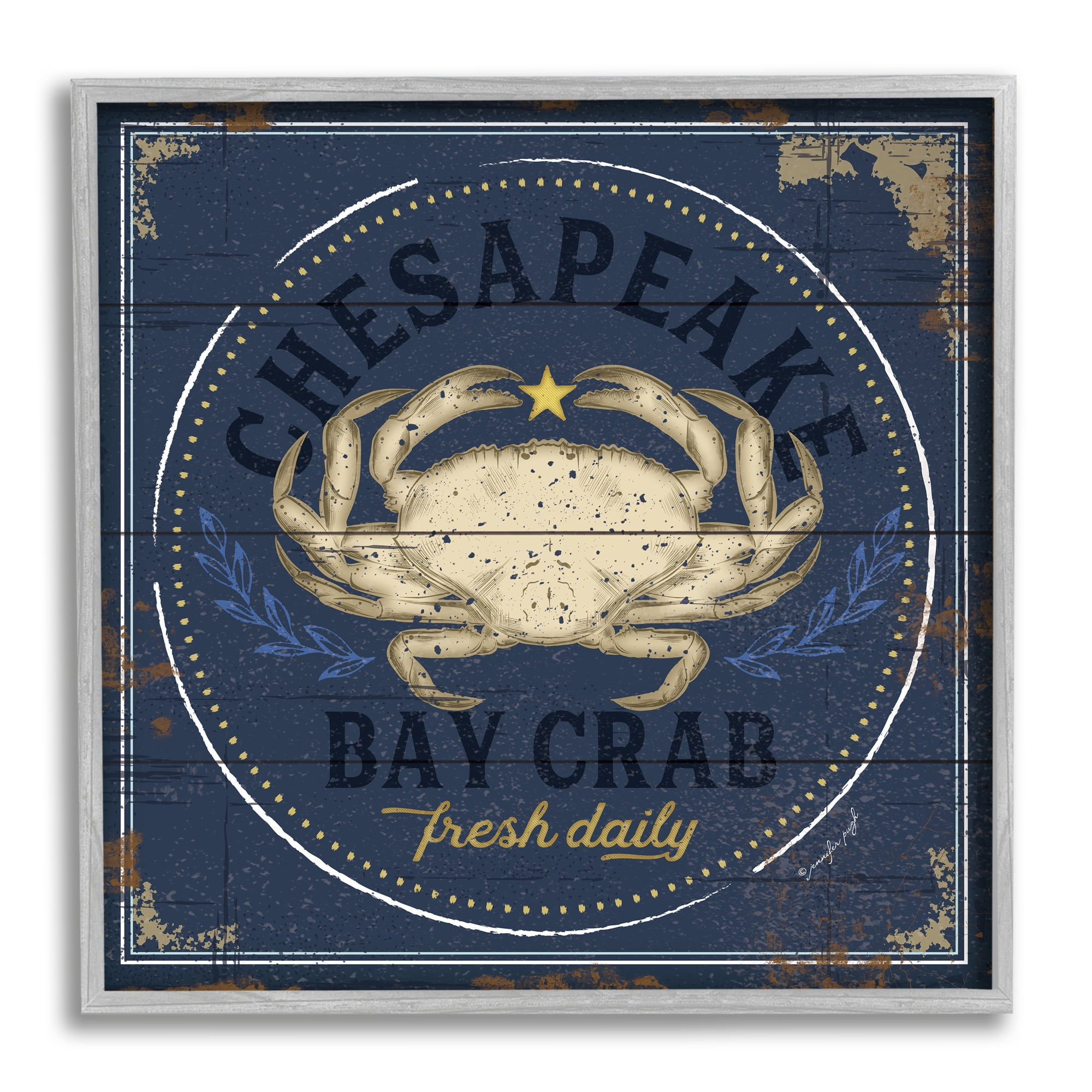 Stupell Industries Vintage Chesapeake Bay Crab Sign Nautical Marine Life, 24 x 24, Designed by Jennifer Pugh