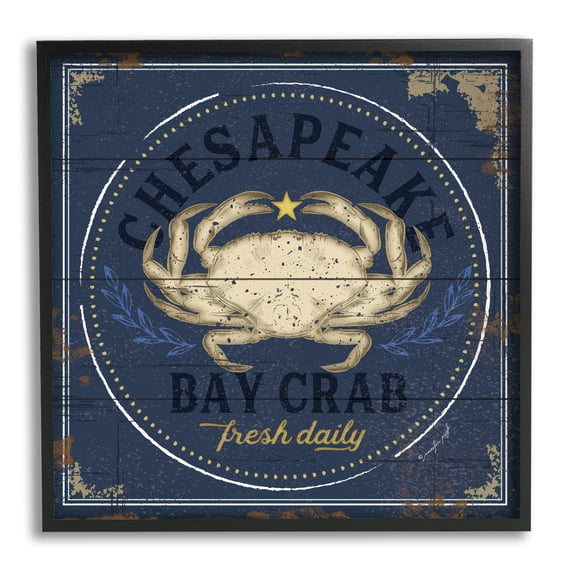 Stupell Industries Vintage Chesapeake Bay Crab Sign Nautical Marine Life, 24 x 24, Designed by Jennifer Pugh
