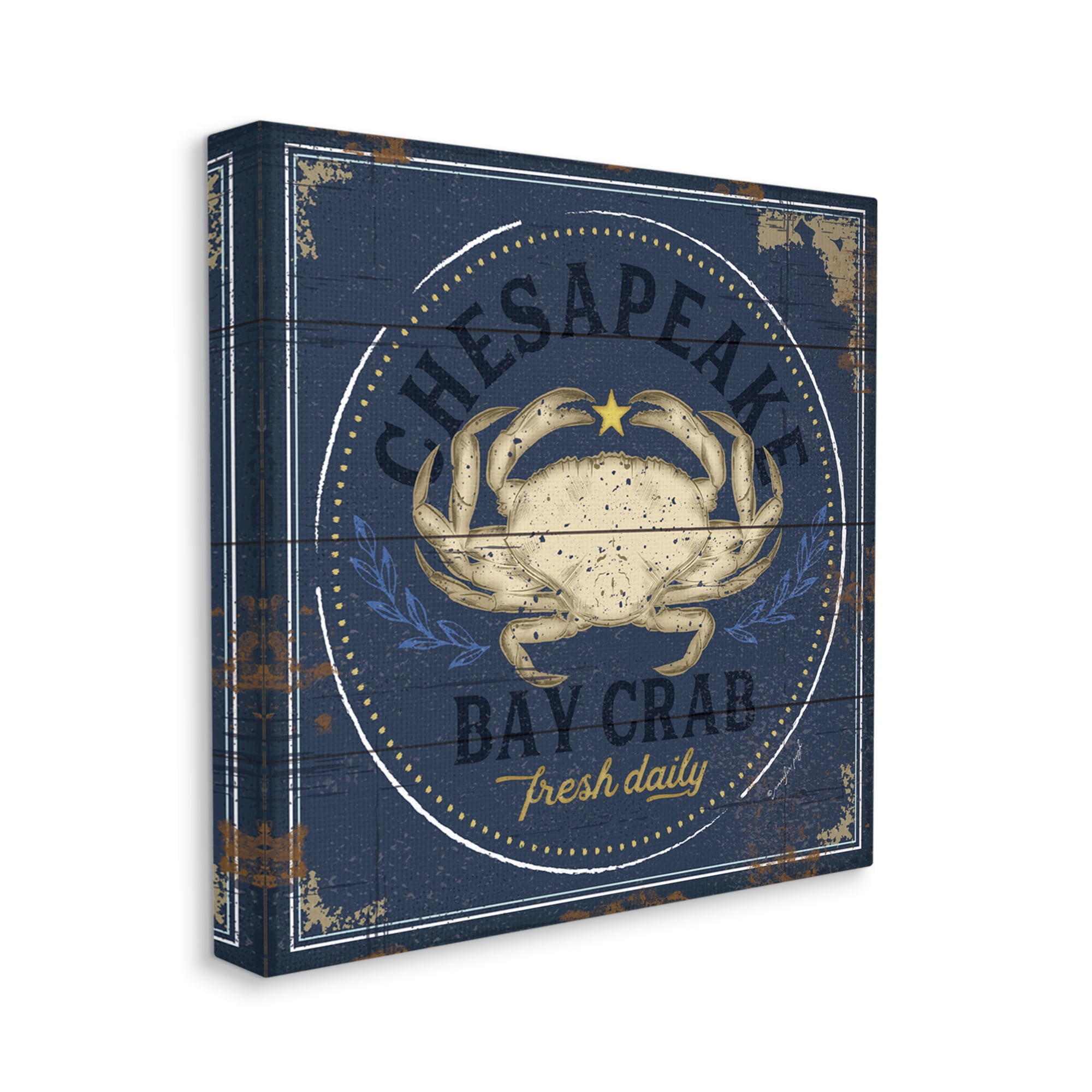 Stupell Industries Vintage Chesapeake Bay Crab Sign Nautical Marine Life, 30 x 30, Designed by Jennifer Pugh