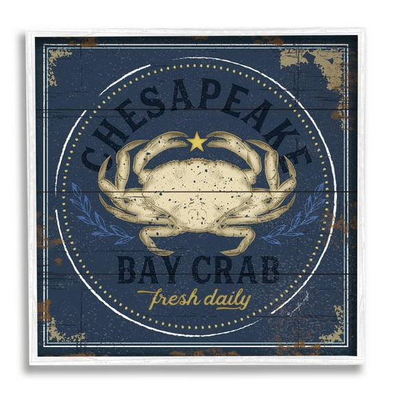 Stupell Industries Vintage Chesapeake Bay Crab Sign Nautical Marine Life Graphic Art White Framed Art Print Wall Art, 12x12, by Jennifer Pugh