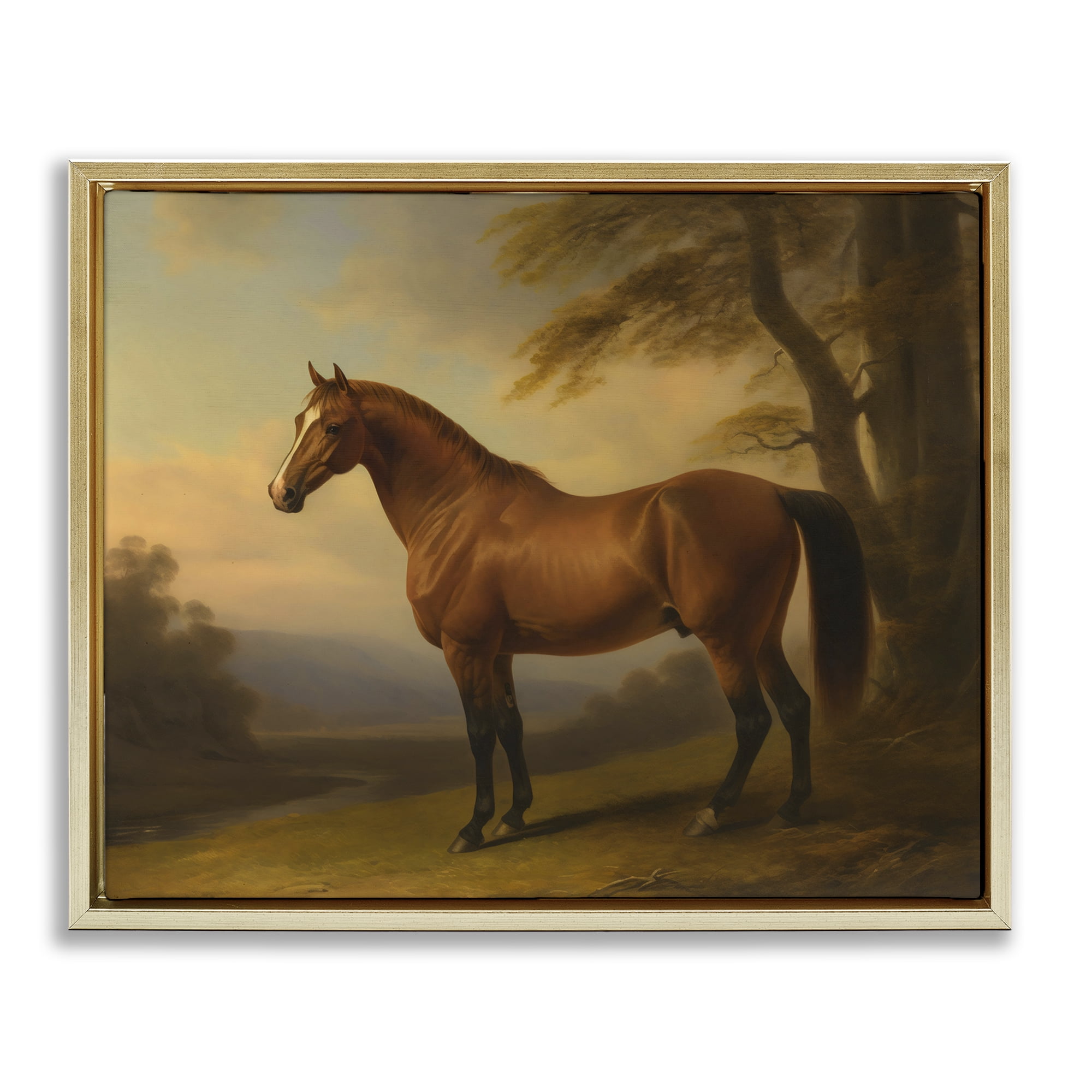 Stupell Industries Vintage Chestnut Horse Gold Framed Floater Canvas Wall Art, design by Creative Studio