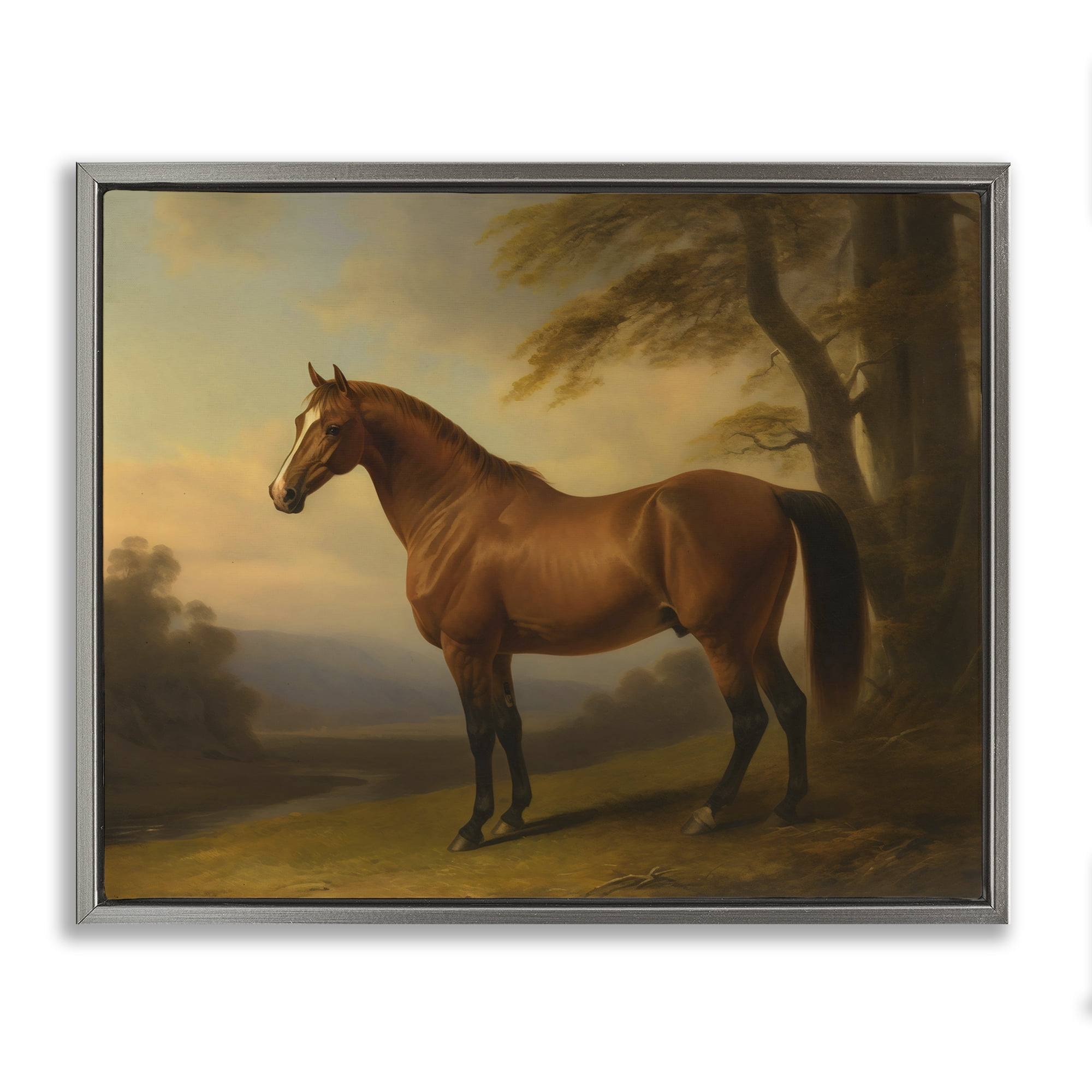 Stupell Industries Vintage Chestnut Horse Gray Framed Floater Canvas Wall Art, design by Creative Studio