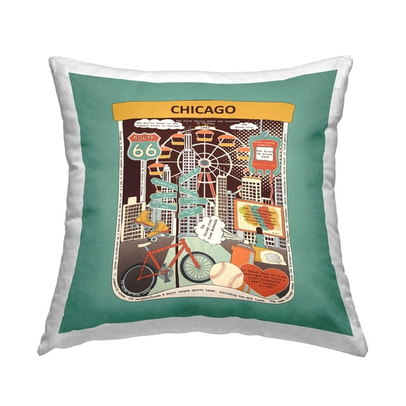 Stupell Industries Vintage Chicago Landmarks Square Decorative Printed Throw Pillow, 18 x 18,