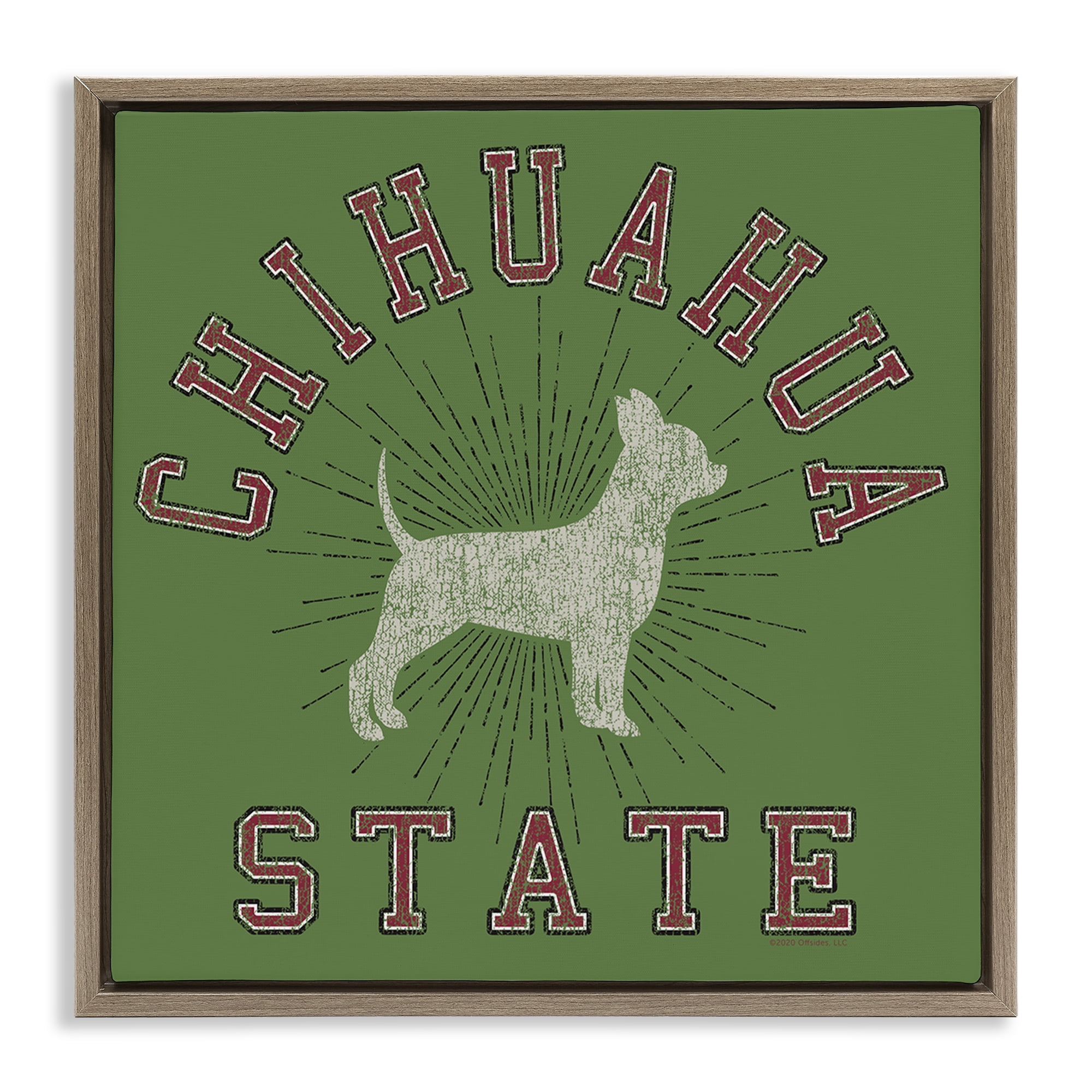 Stupell Industries Vintage Chihuahua State Novelty & Humor Painting Brown Floater Framed Canvas Art Print Wall Art, 18 x 18
