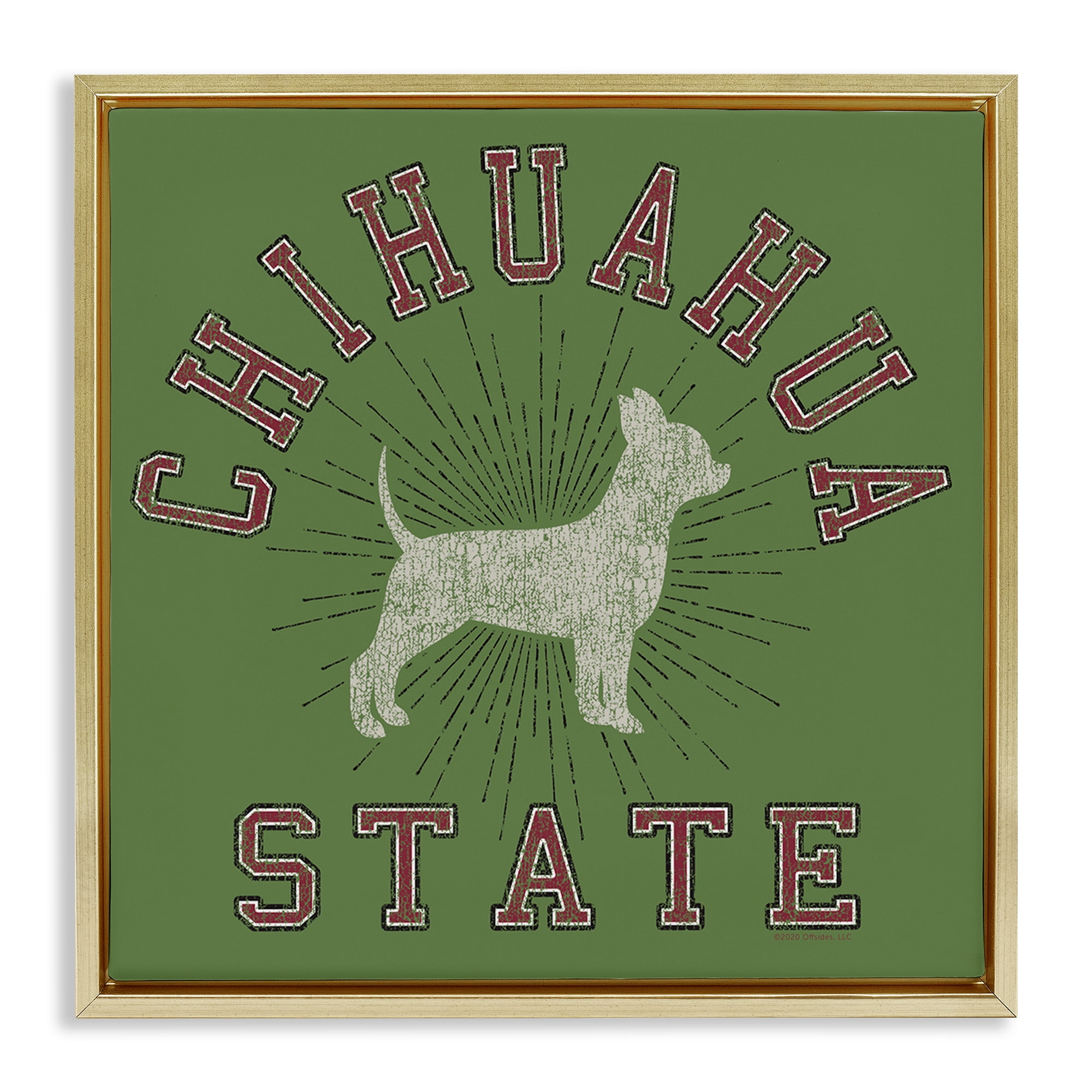 Stupell Industries Vintage Chihuahua State Novelty & Humor Painting Gold Floater Framed Canvas Art Print Wall Art, 25 x 25