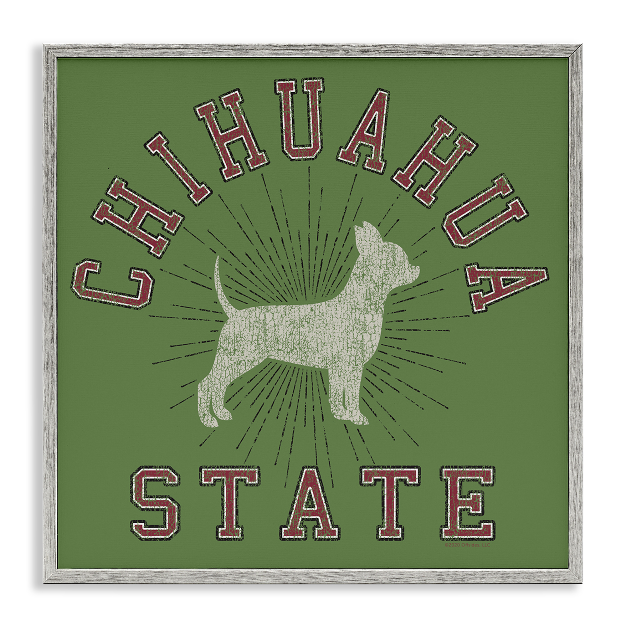 Stupell Industries Vintage Chihuahua State Novelty & Humor Painting Gray Framed Art Print Wall Art, 12 x 12