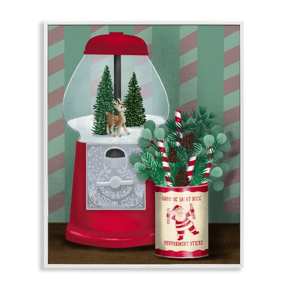 Stupell Industries - Vintage Christmas Gumball Machine White Framed Giclee Art, 24 x 30, Made In USA