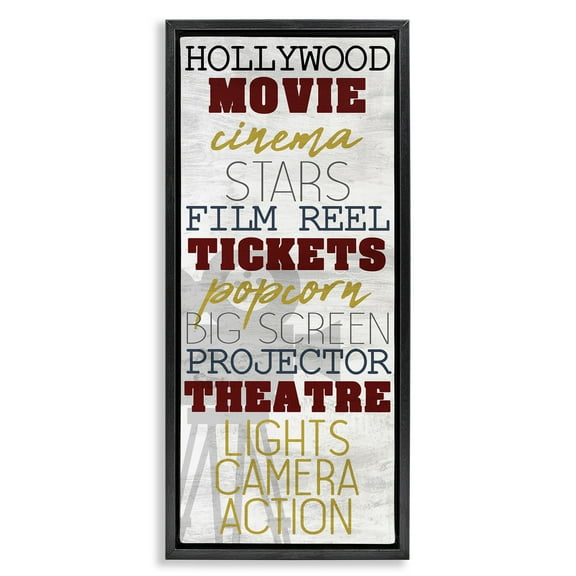 Stupell Industries Vintage Cinema Projector Phrases Typography Painting Black Floater Framed Canvas Art Print Wall Art, 11 x 25