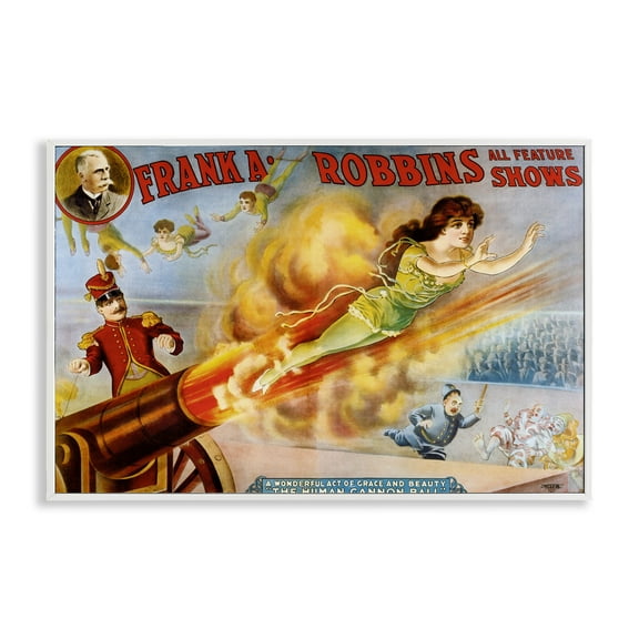 Stupell Industries Vintage Circus Advertisement Advertisements Painting White Framed Art Print Wall Art, 30 x 20