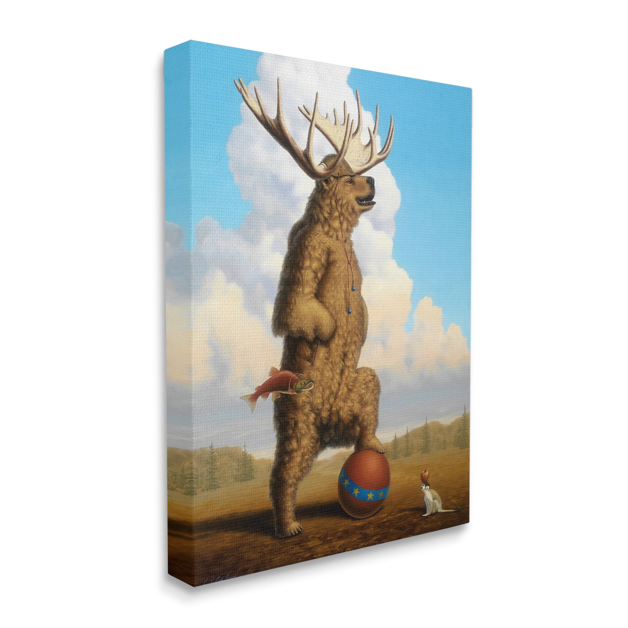Stupell Industries Vintage Circus Bear in Horned Animal Helmet Animals & Insects Painting Gallery Wrapped Canvas Print Wall Art, 24 x 30