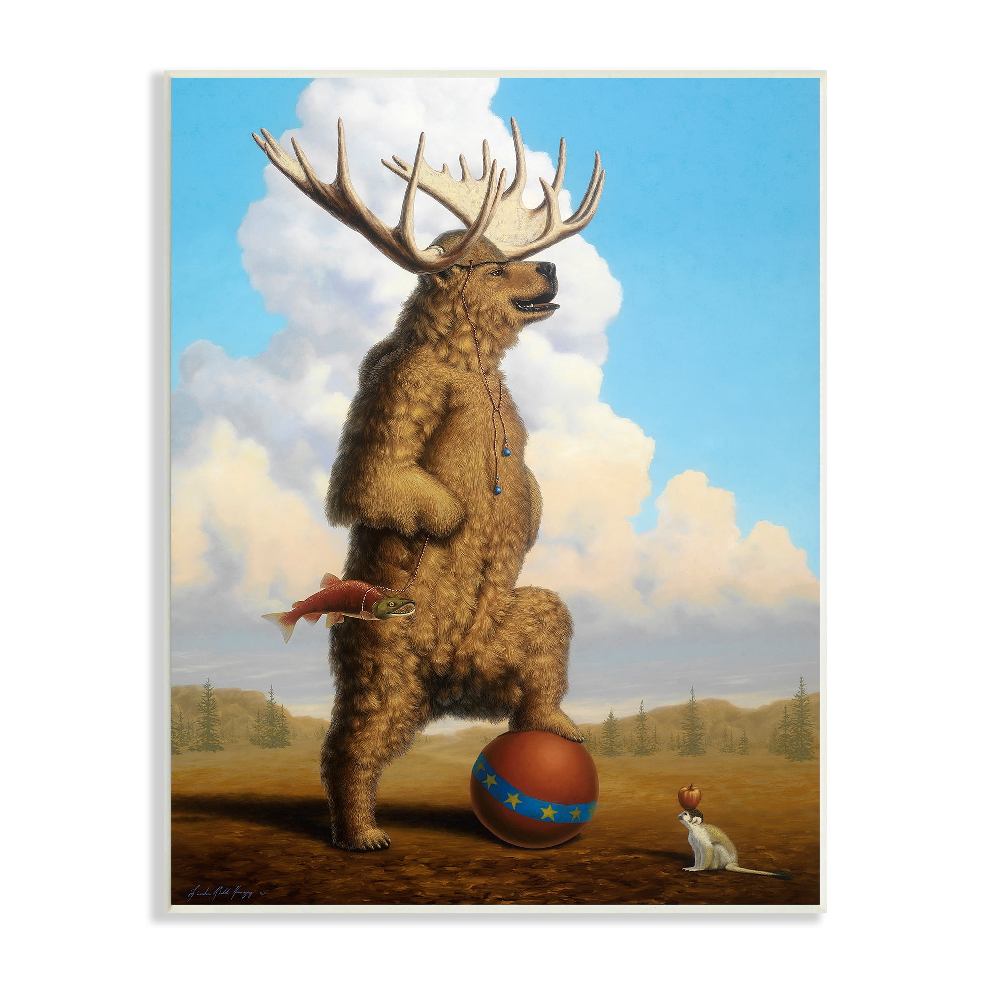 Stupell Industries Vintage Circus Bear in Horned Animal Helmet Animals & Insects Painting Unframed Art Print Wall Art, 10 x 15