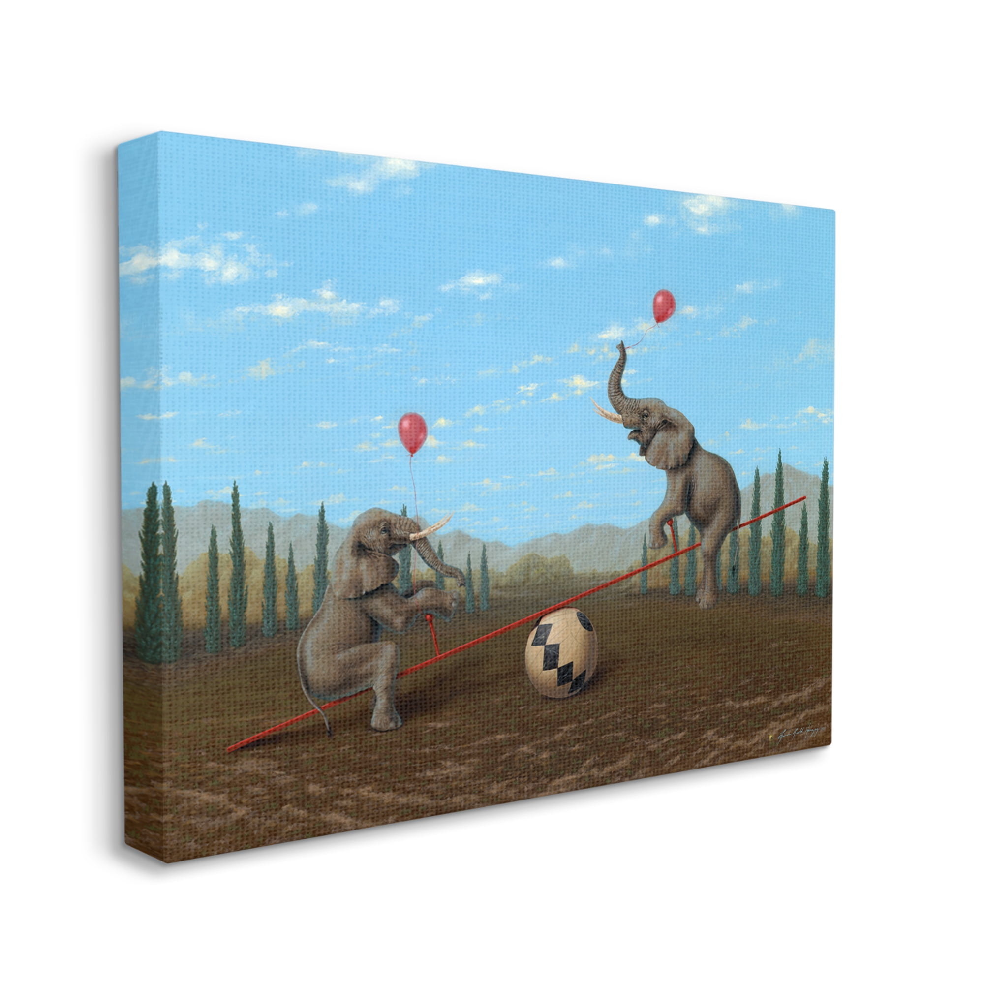 Stupell Industries Vintage Circus Elephant Balancing Ball Act Animals & Insects Painting Gallery Wrapped Canvas Print Wall Art, 30 x 40