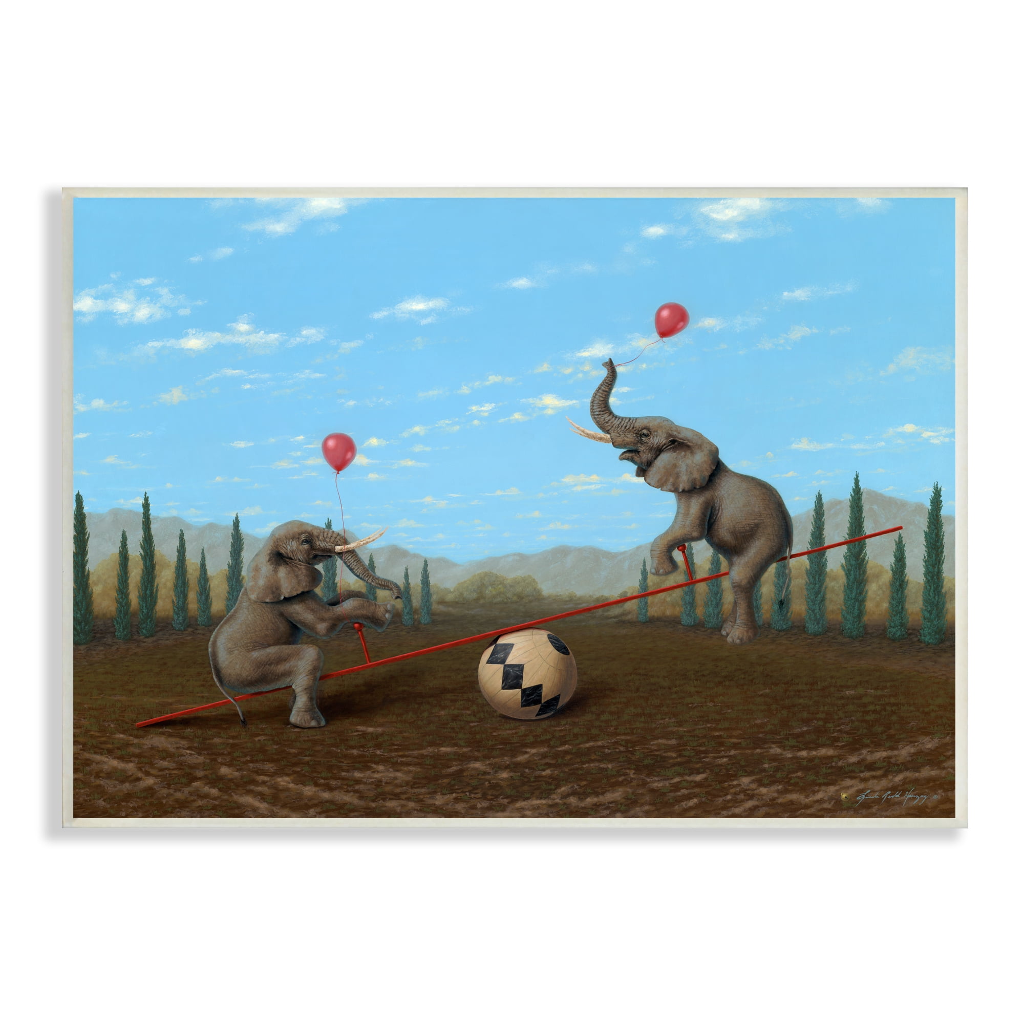 Stupell Industries Vintage Circus Elephant Balancing Ball Act Animals & Insects Painting Unframed Art Print Wall Art, 13 x 19