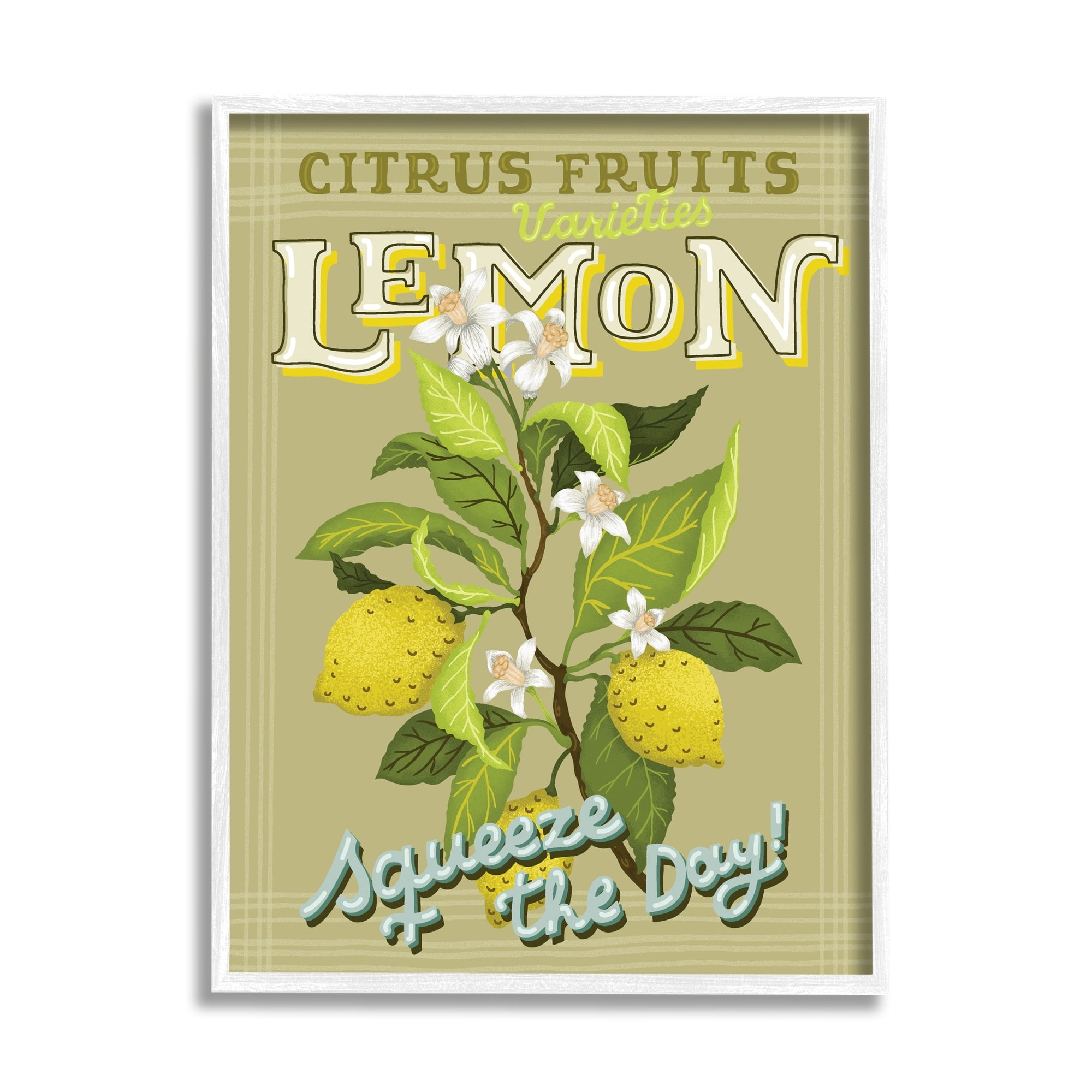 Stupell Industries Vintage Citrus Fruits Lemon Squeeze the Day Phrase, 11 x 14, Design by Andrea Jasid Grassi