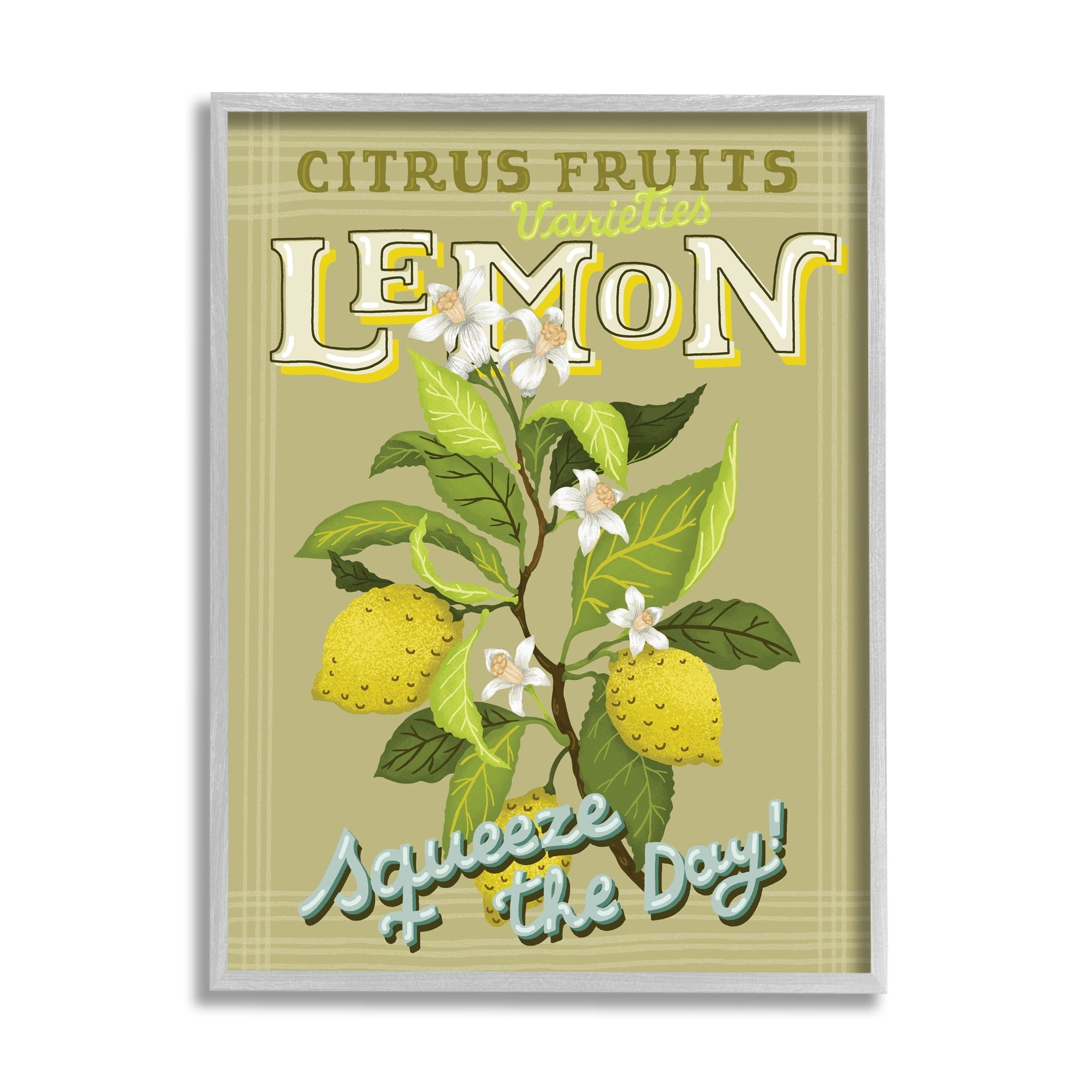 Stupell Industries Vintage Citrus Fruits Lemon Squeeze the Day Phrase, 24 x 30, Design by Andrea Jasid Grassi