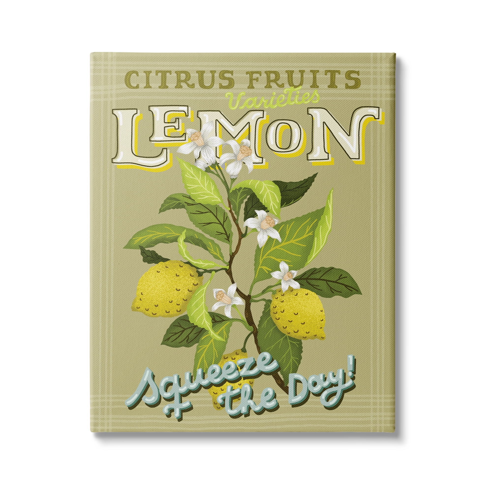 Stupell Industries Vintage Citrus Fruits Lemon Squeeze the Day Phrase, 24 x 30, Design by Andrea Jasid Grassi