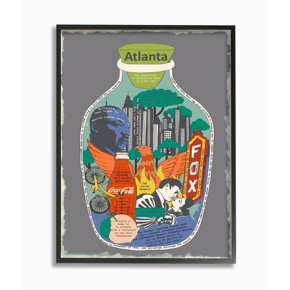 Stupell Industries Vintage City Jar Atlanta Georgia Interesting Fun Facts Designed by Sangita Bachelet