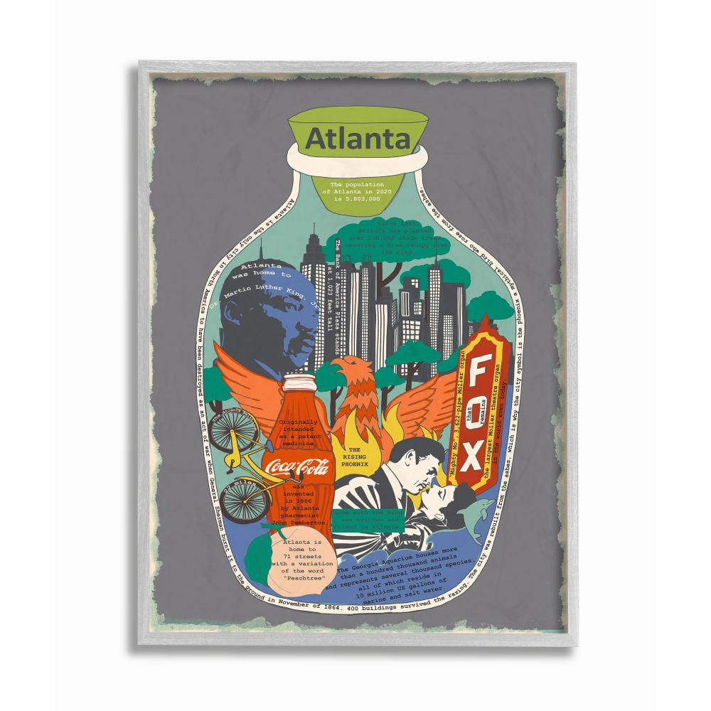 Stupell Industries Vintage City Jar Atlanta Georgia Interesting Fun Facts Designed by Sangita Bachelet
