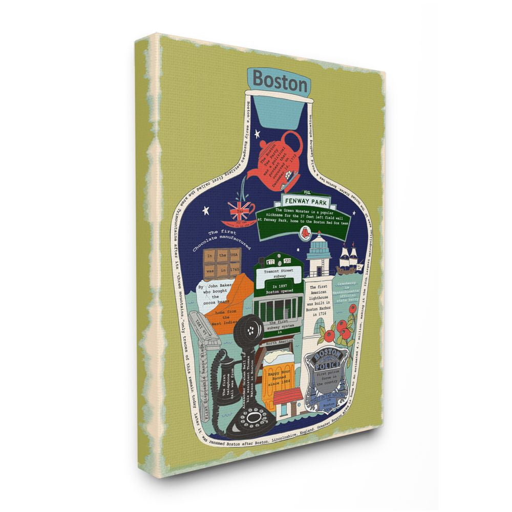 Stupell Industries Vintage City Jar Boston Massachusetts Interesting Fun Facts Designed by Sangita Bachelet